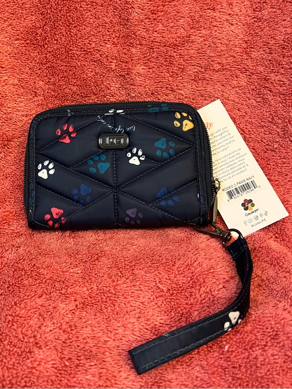 lug Rodeo  2 Compact RFiD Wristlet Wallet in Paws Navy NWT